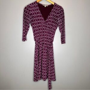 Stitch fix 41 Hawthorn faux wrap geometric pattern plum dress